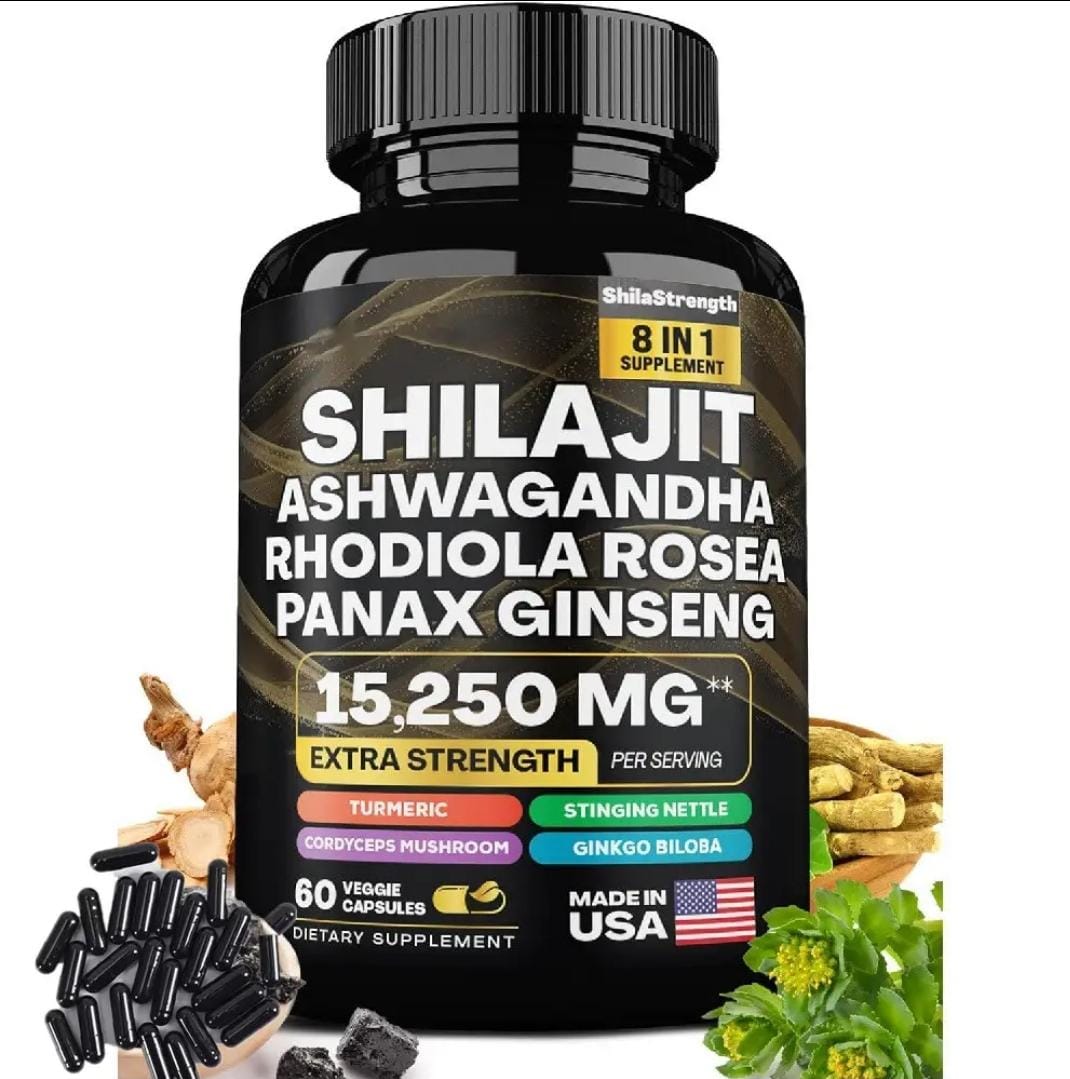 Shilajit Ashwagandha - Extra Strength, Gold Grade (Non GMO, Dairy and Gluten Free) - 60x15,250mg per serving
